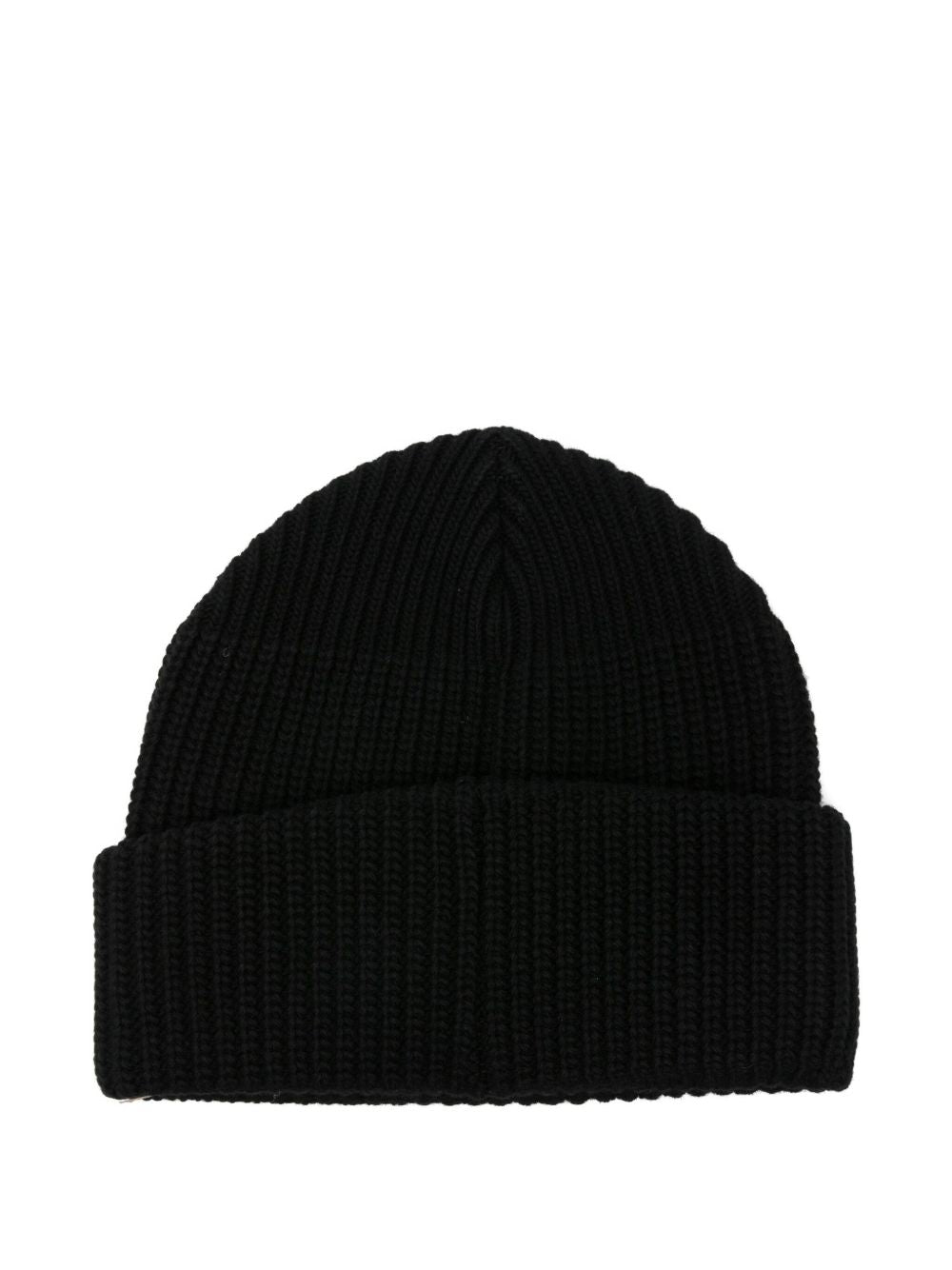 Ribbed Knit Beanie With Turn-Up Brim And Orb Emblem