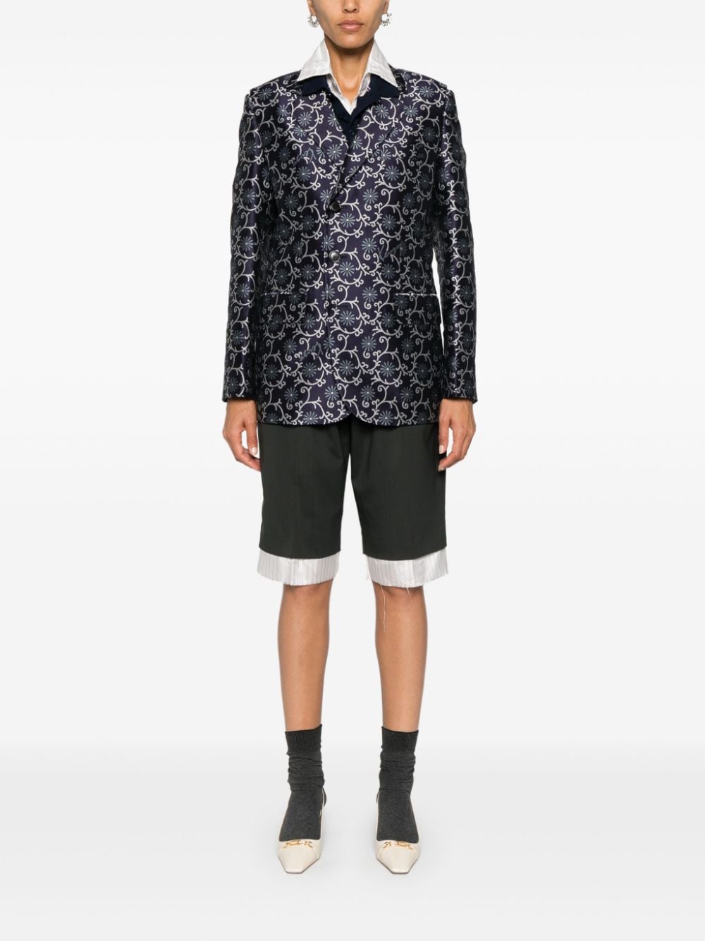 Midnight Blue Patterned Jacquard Jacket