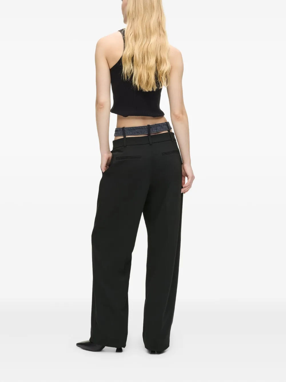 Wide-Leg High-Waisted Tailored Pants with Denim-Inspired Belt