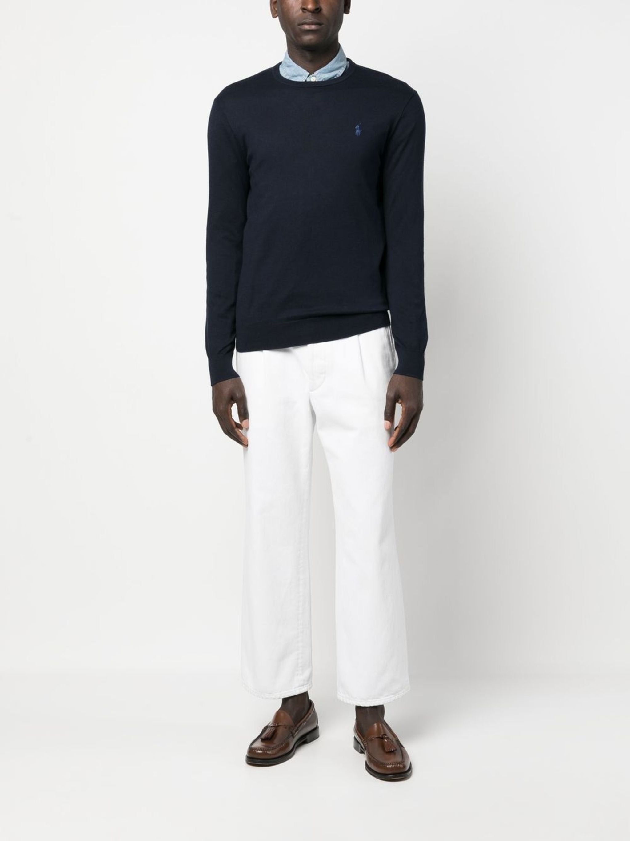 Dark Navy Sweater Crew Neck Cotton Sweater