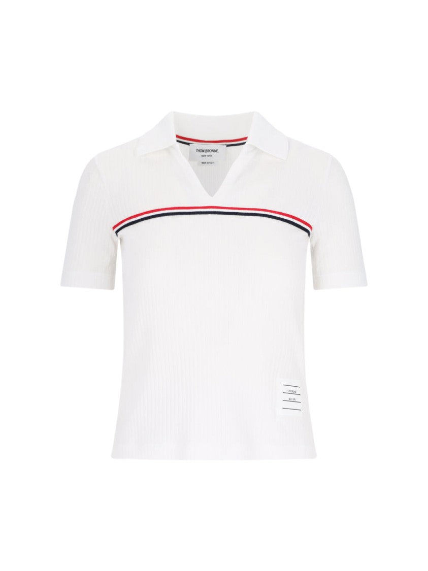 "Three Stripes" Knit Polo – White