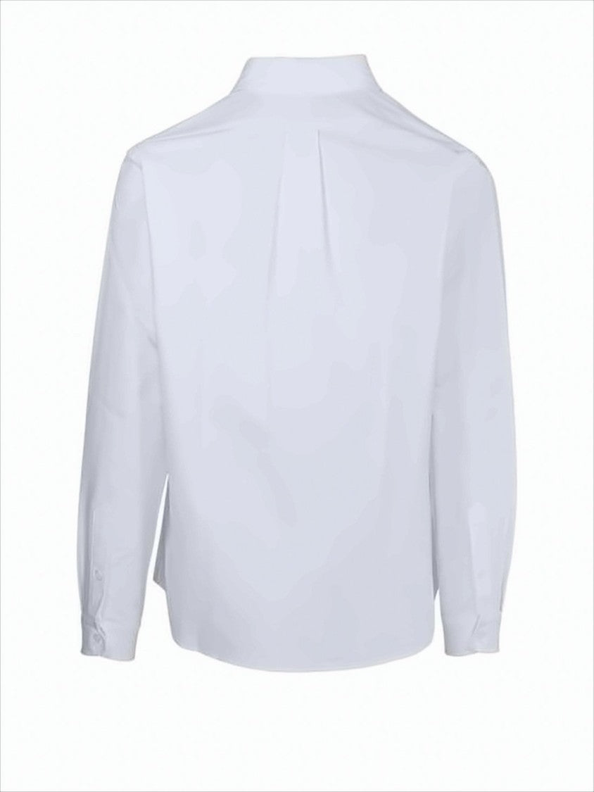 Tailored White Cotton Long-Sleeve Shirt With Embroidered Logo