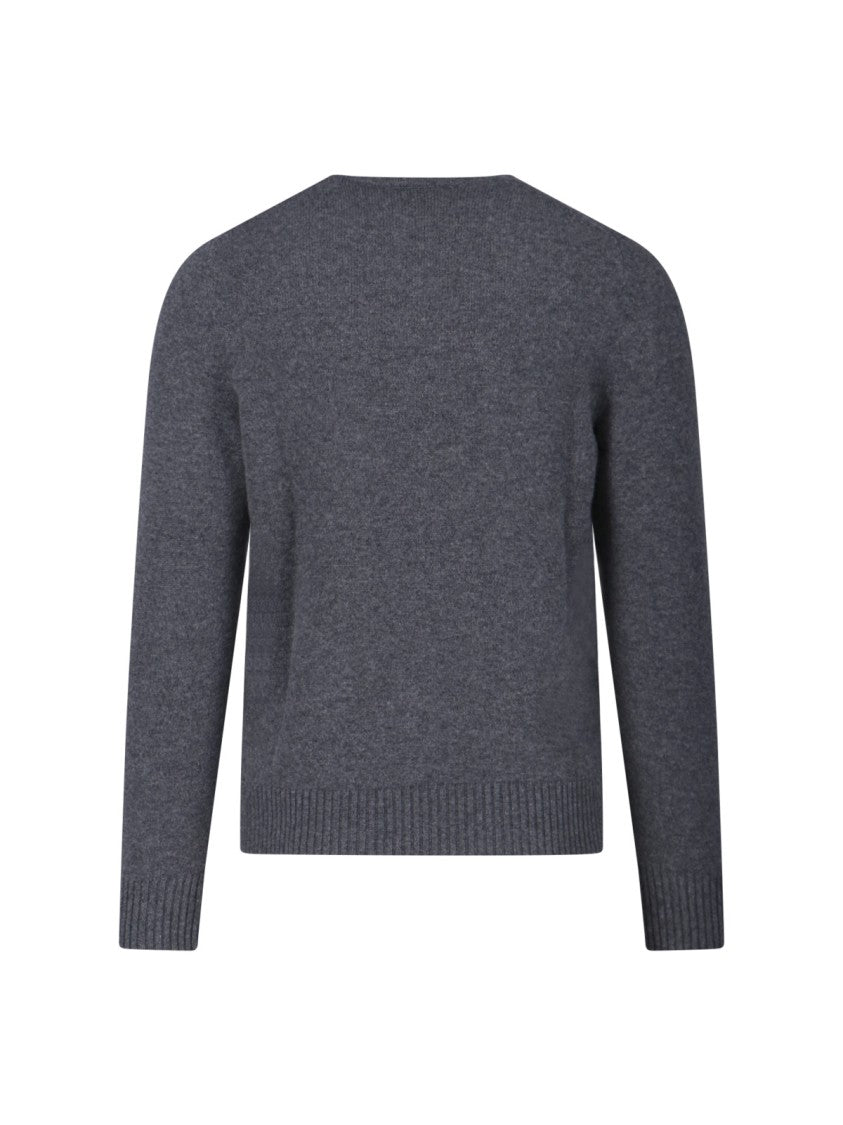 Textured Knit Grey Sweater With Round Neckline