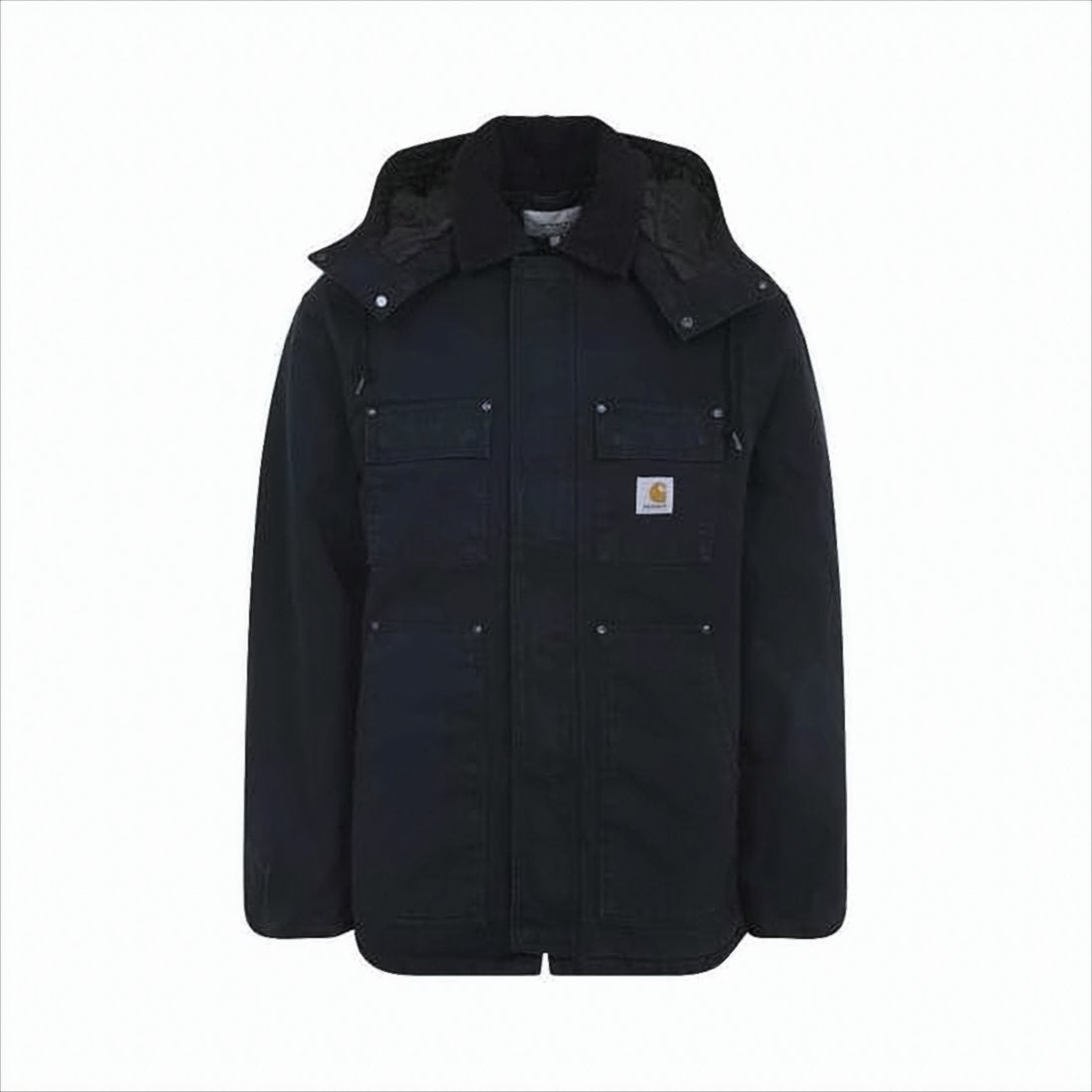 Sturdy Structured Black Coat with Corduroy Collar