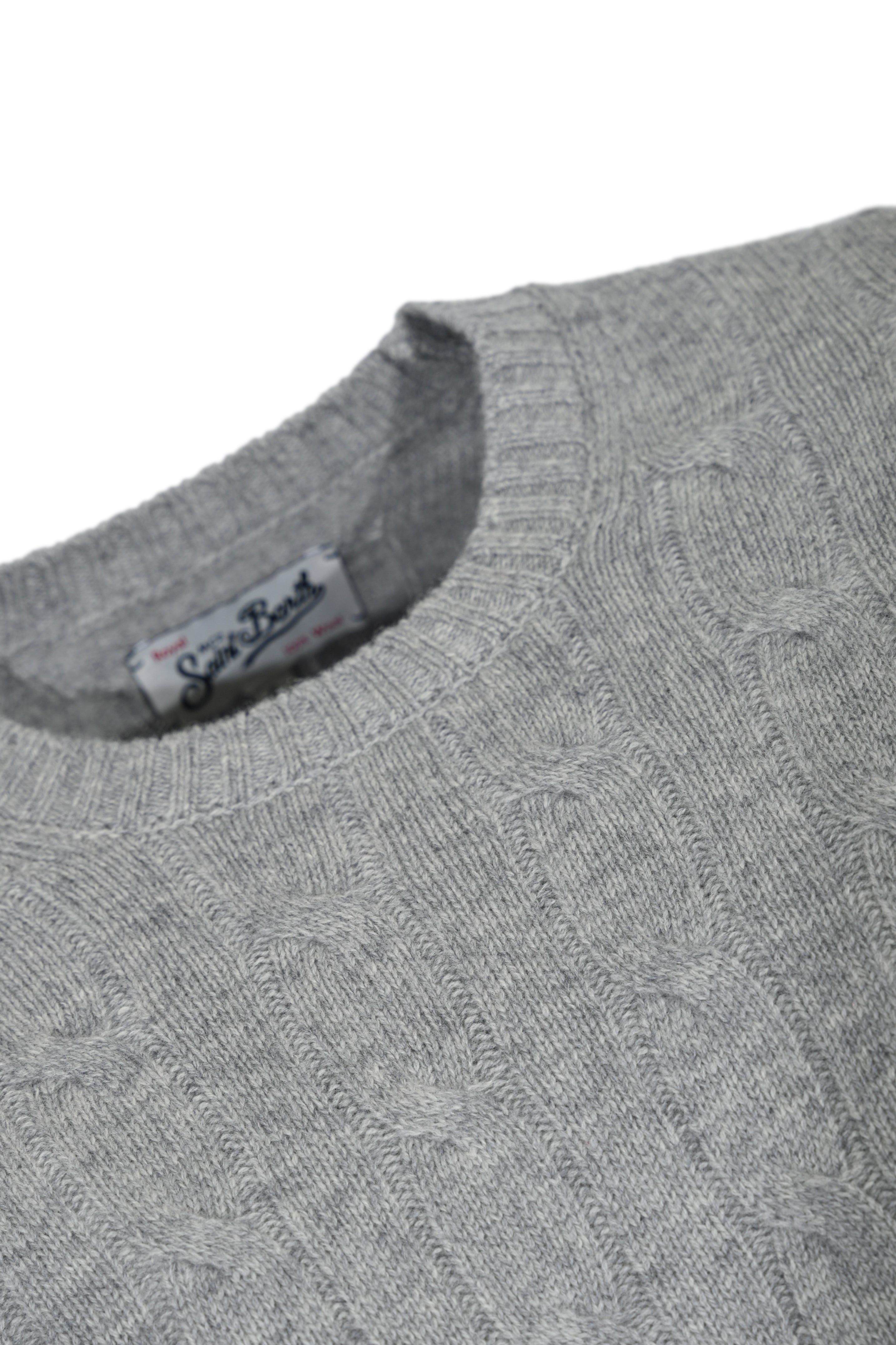 Braided Knit Wool Sweater With Ribbed Details