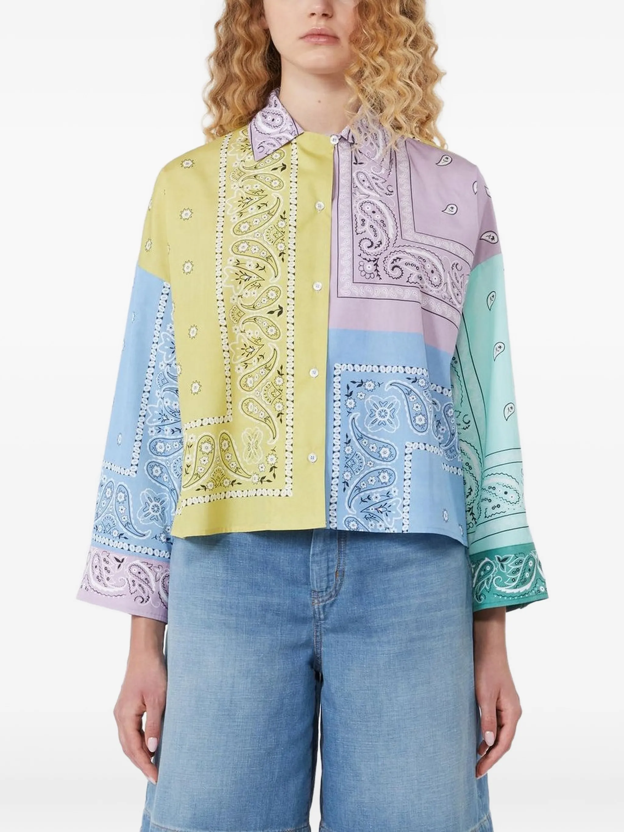 Patchwork Cropped Jacket with Classic Collar