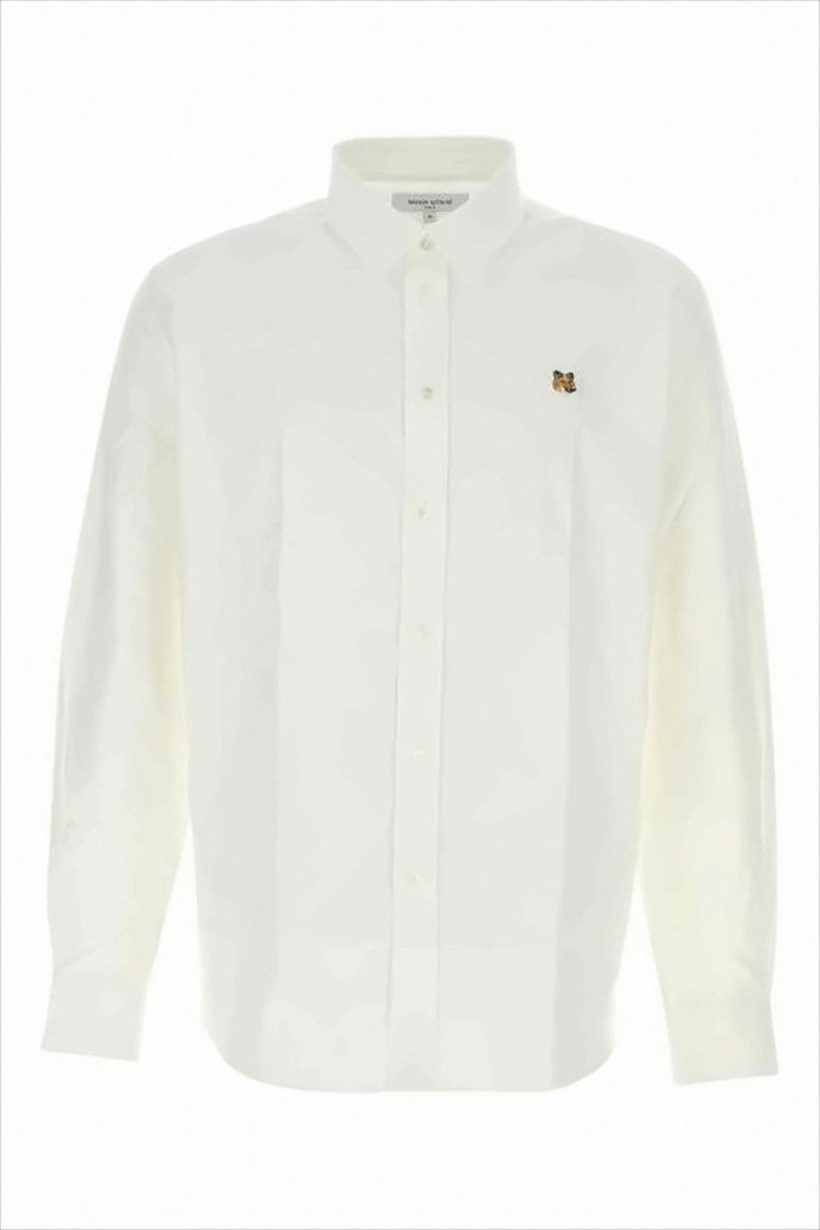 Long-Sleeve Classic Button-Down Shirt With Embroidered Fox Logo