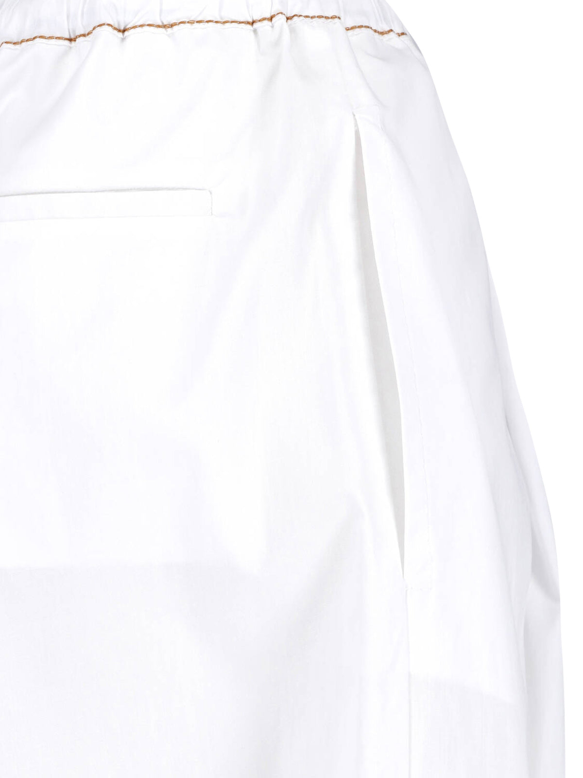 White Wide-Leg Poplin Drawstring Pants