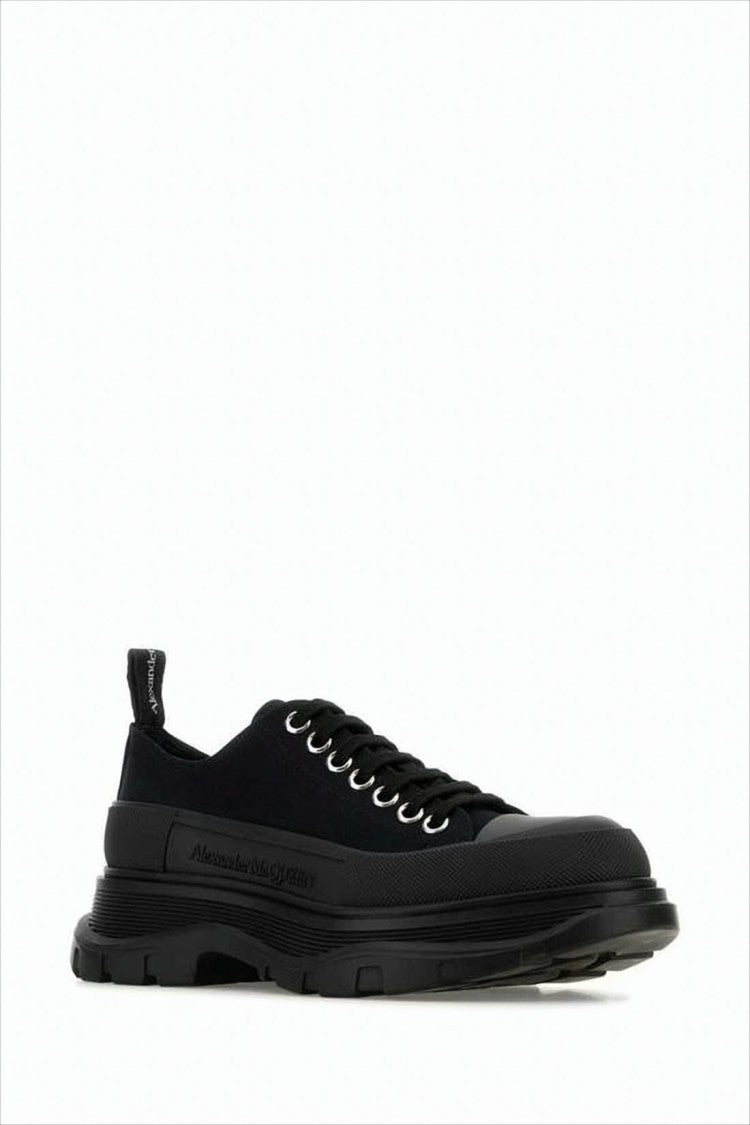 Low-Top Black Cotton Sneakers with Rubber Sole