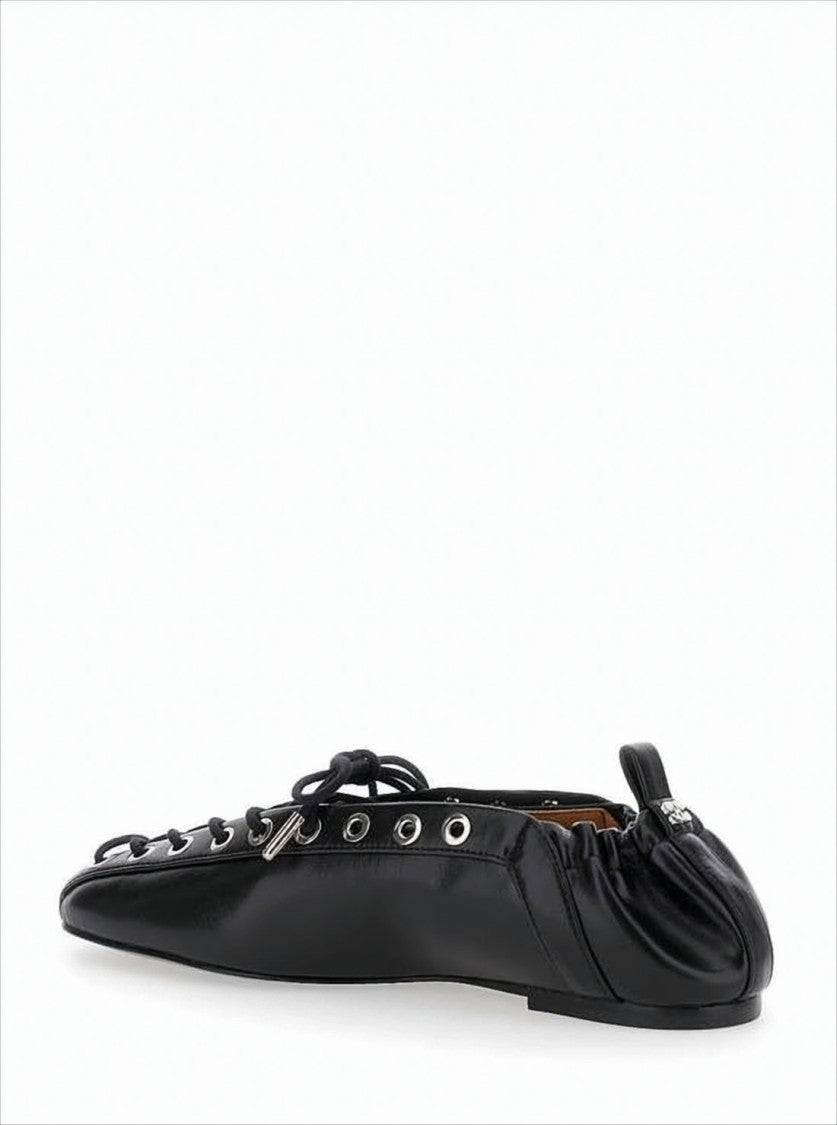 Pointed-Toe Flat Shoes With Lace-Up Front And Gathered Elastic Back