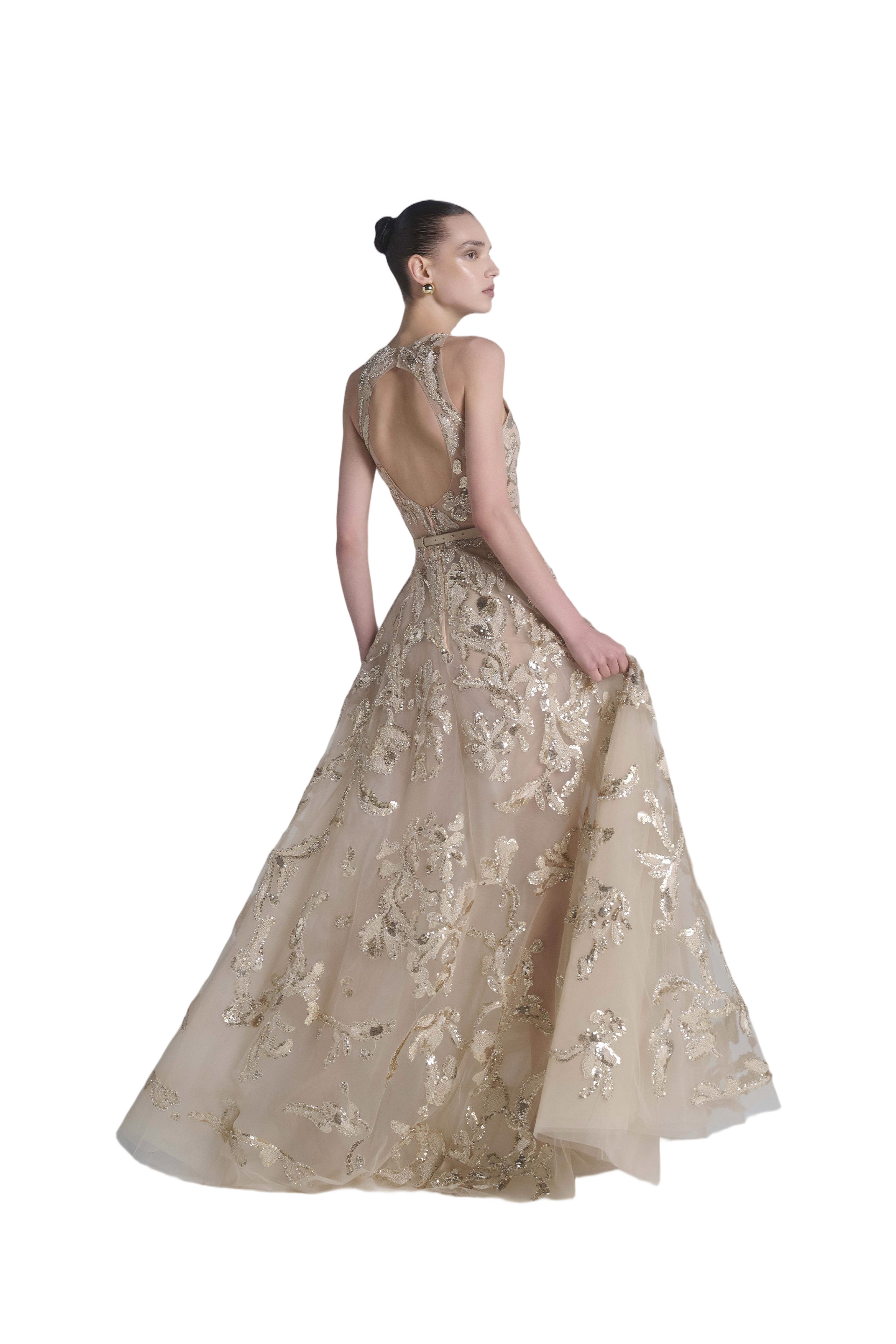 Embroidered Tulle Long Dress