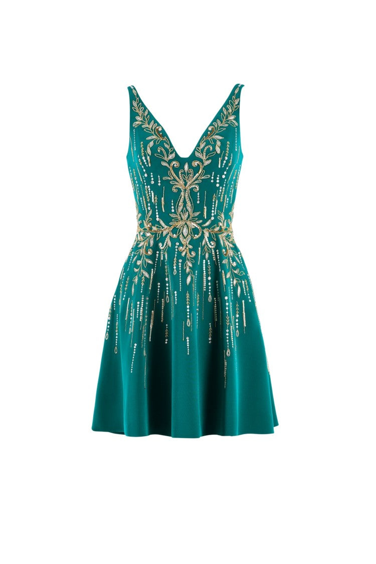 Short Crepe Beaded Dress