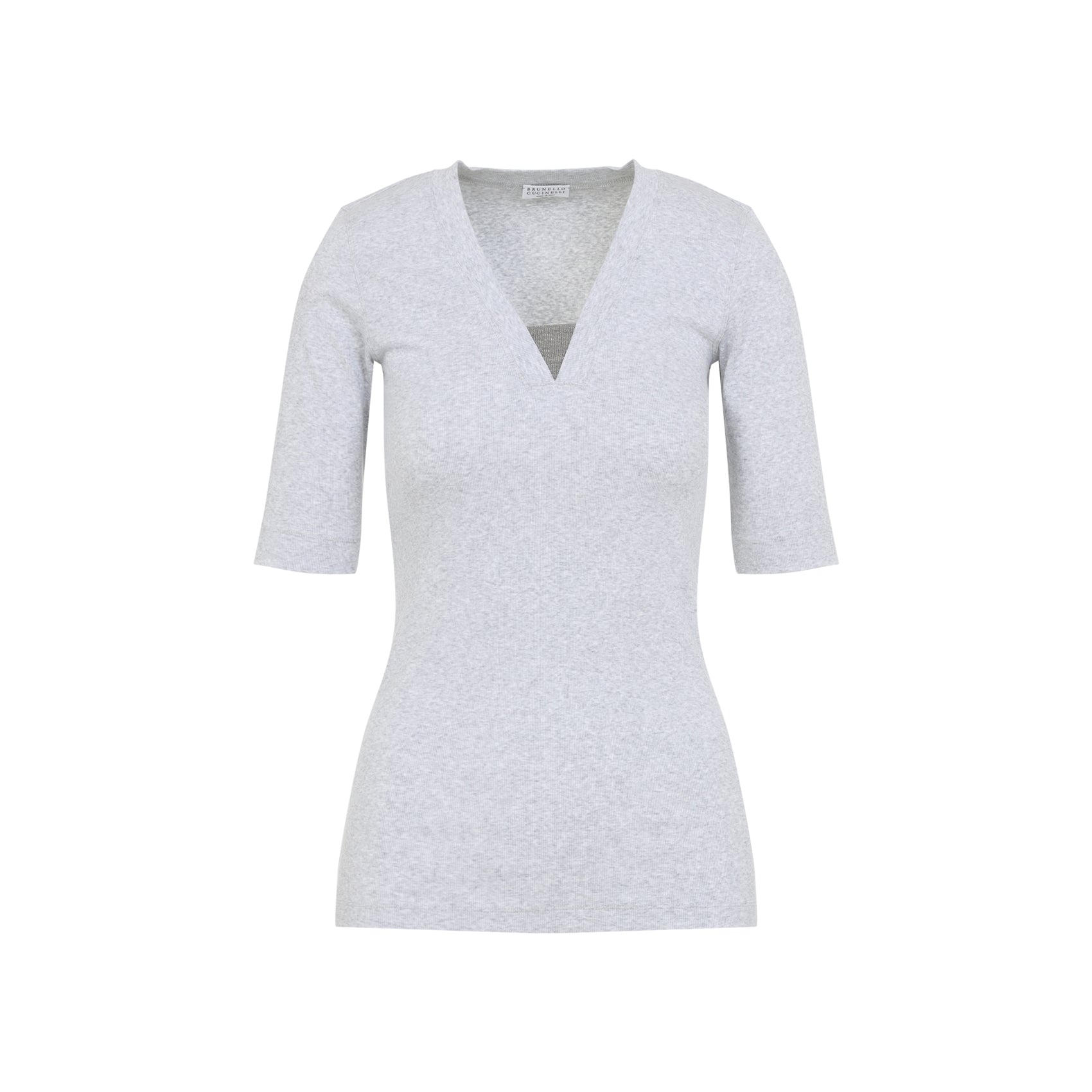 Heathered Grey Fitted T-Shirt With Deep V-Neck