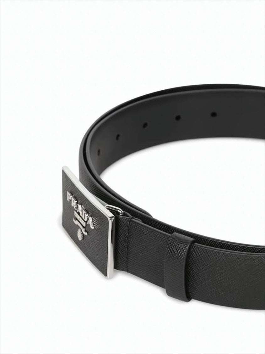 Textured Black Leather Belt with Engraved Metal Buckle