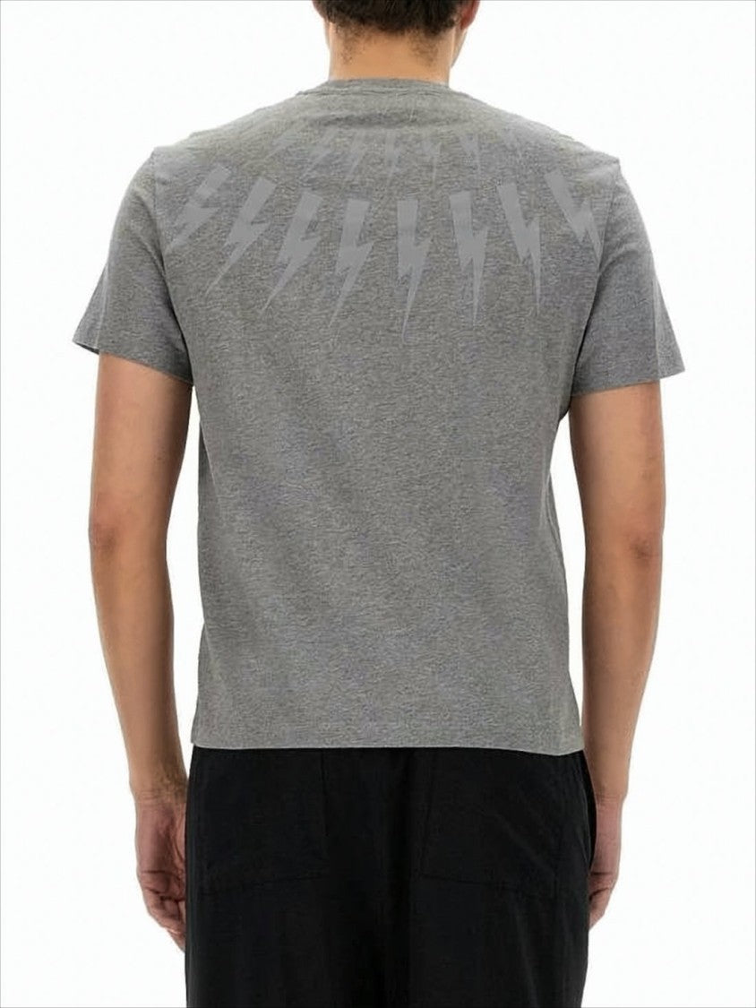 Short-Sleeve Grey T-Shirt With Lightning Bolt Motif