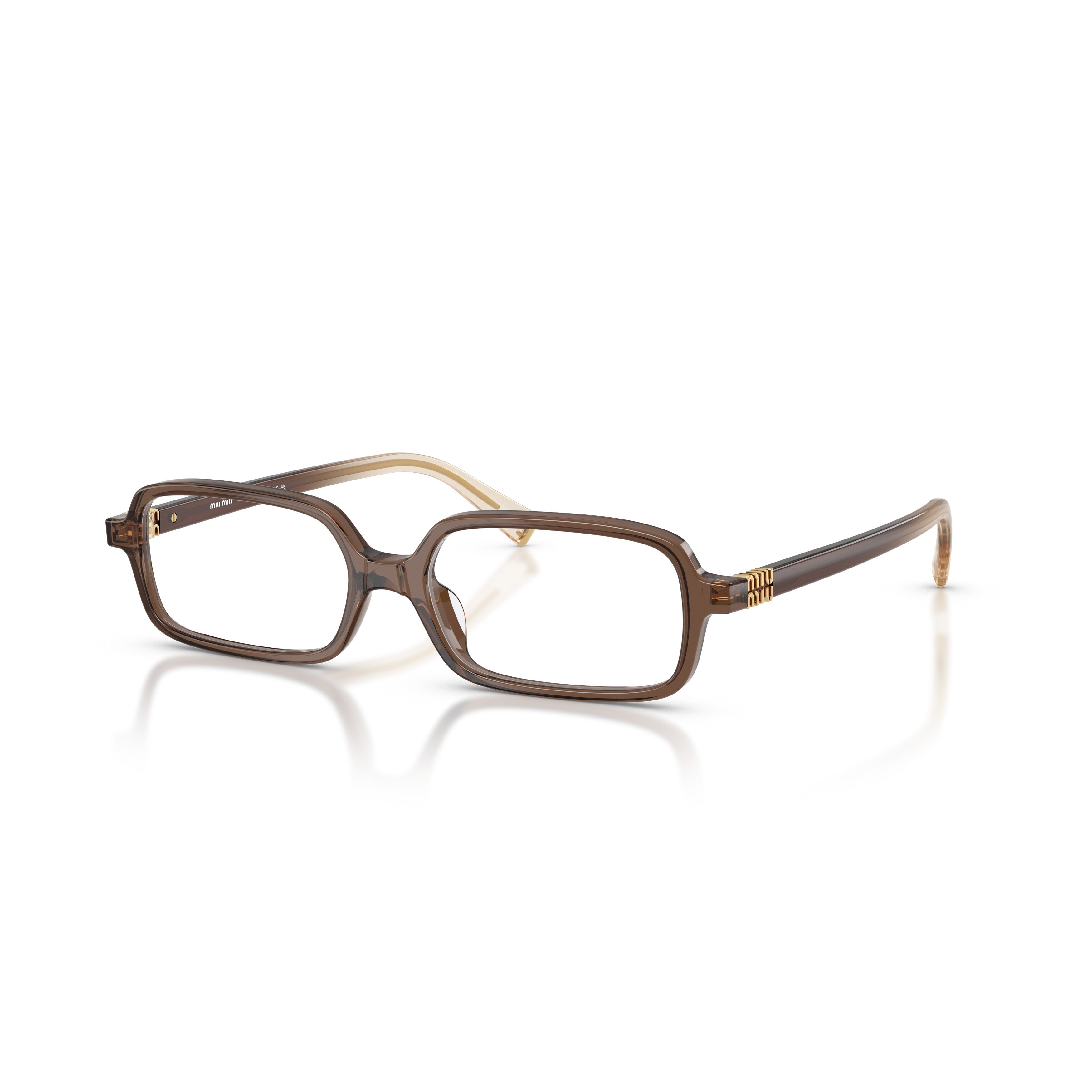 0mu 01yv Translucent Brown Acetate Rectangular Eyeglasses