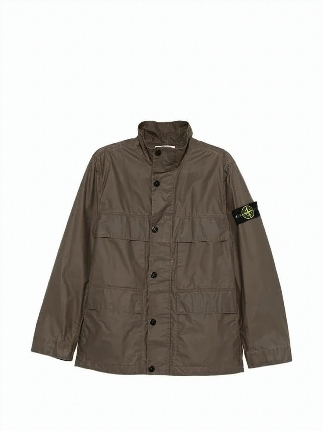 Structured Brown Utility Jacket with High Collar
