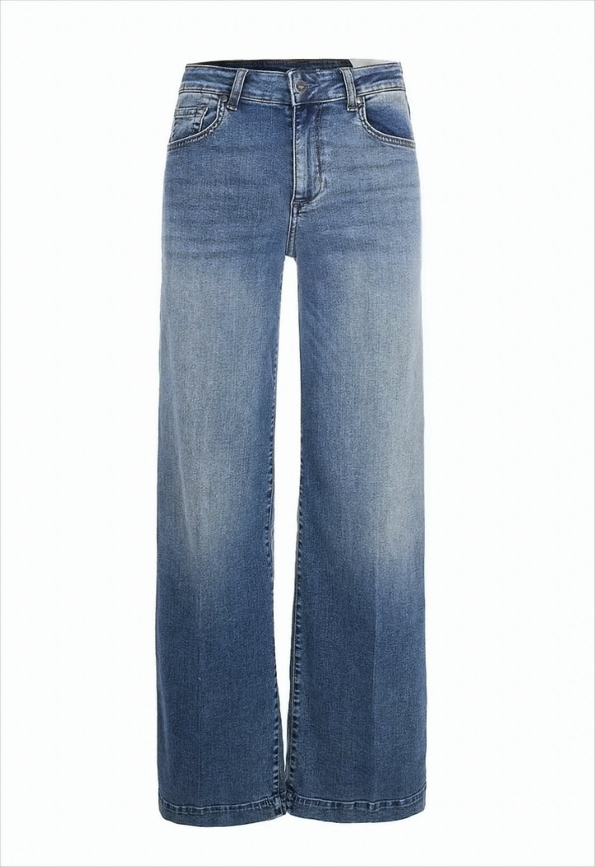 Stretch Denim Flared Jeans With Vintage Wash
