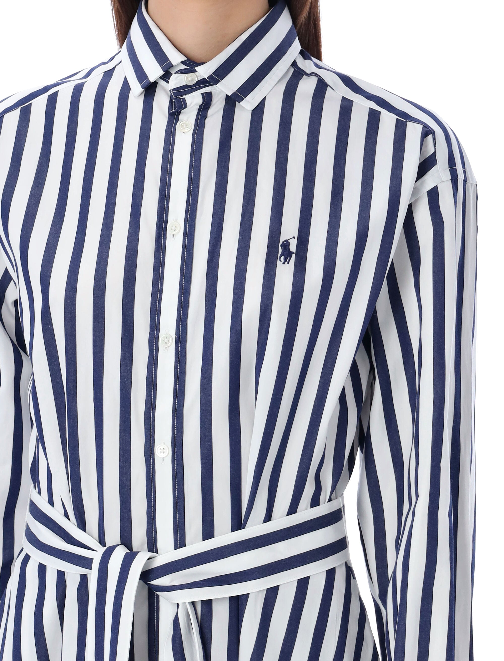 Striped Cotton Belted Shirtdress