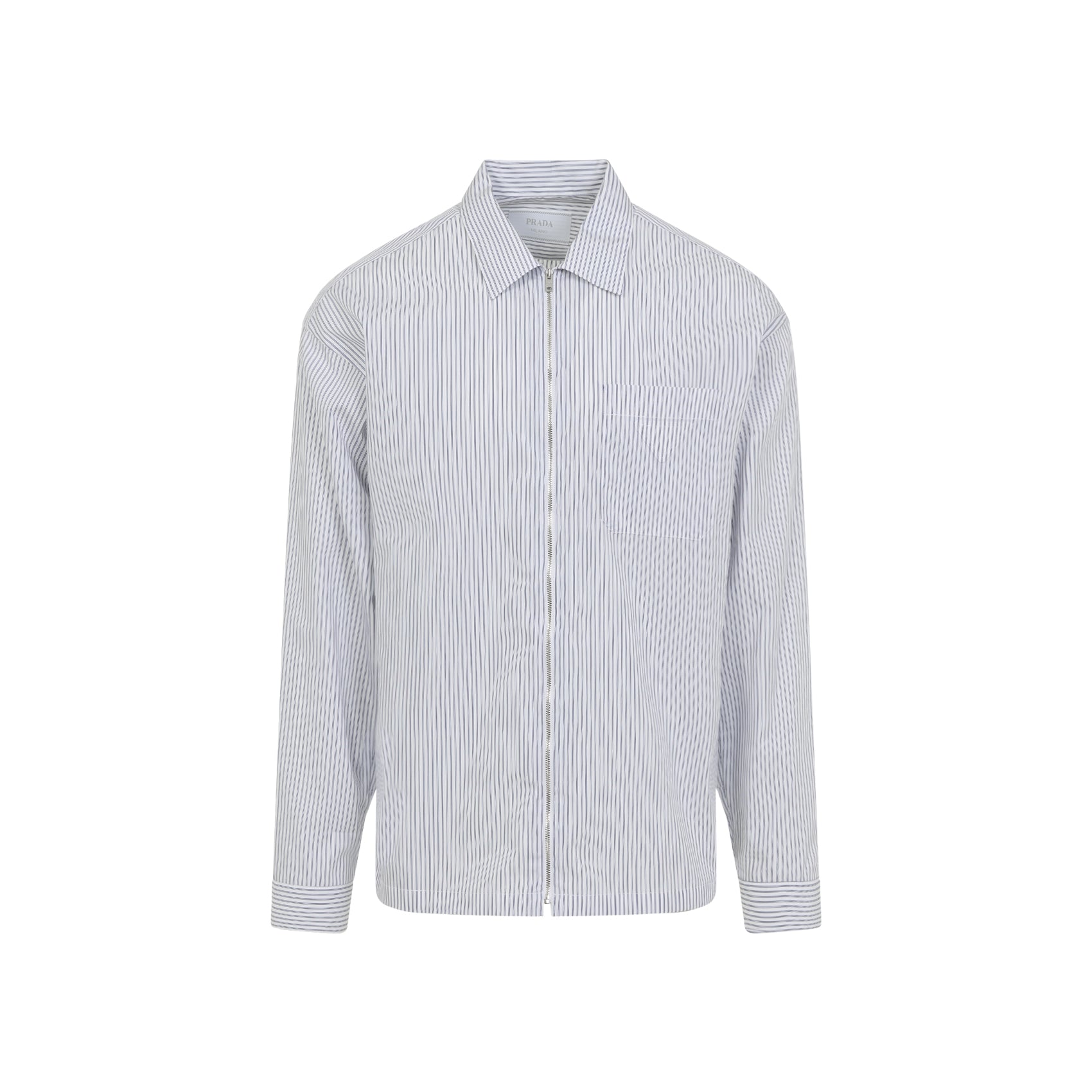 Vertical Striped Cotton Shirt with Front Zipper Closure