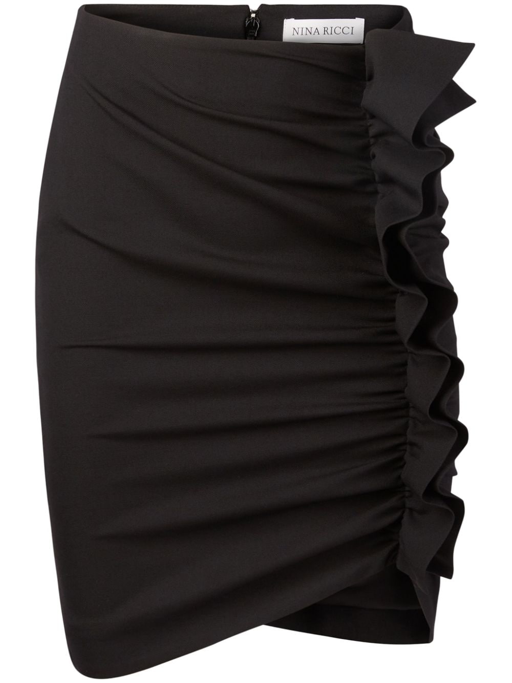 Draped Black Wool Blend Mini Skirt