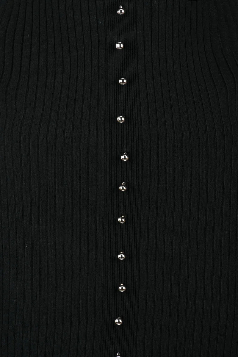 Long Ribbed Dress Buttons - Black