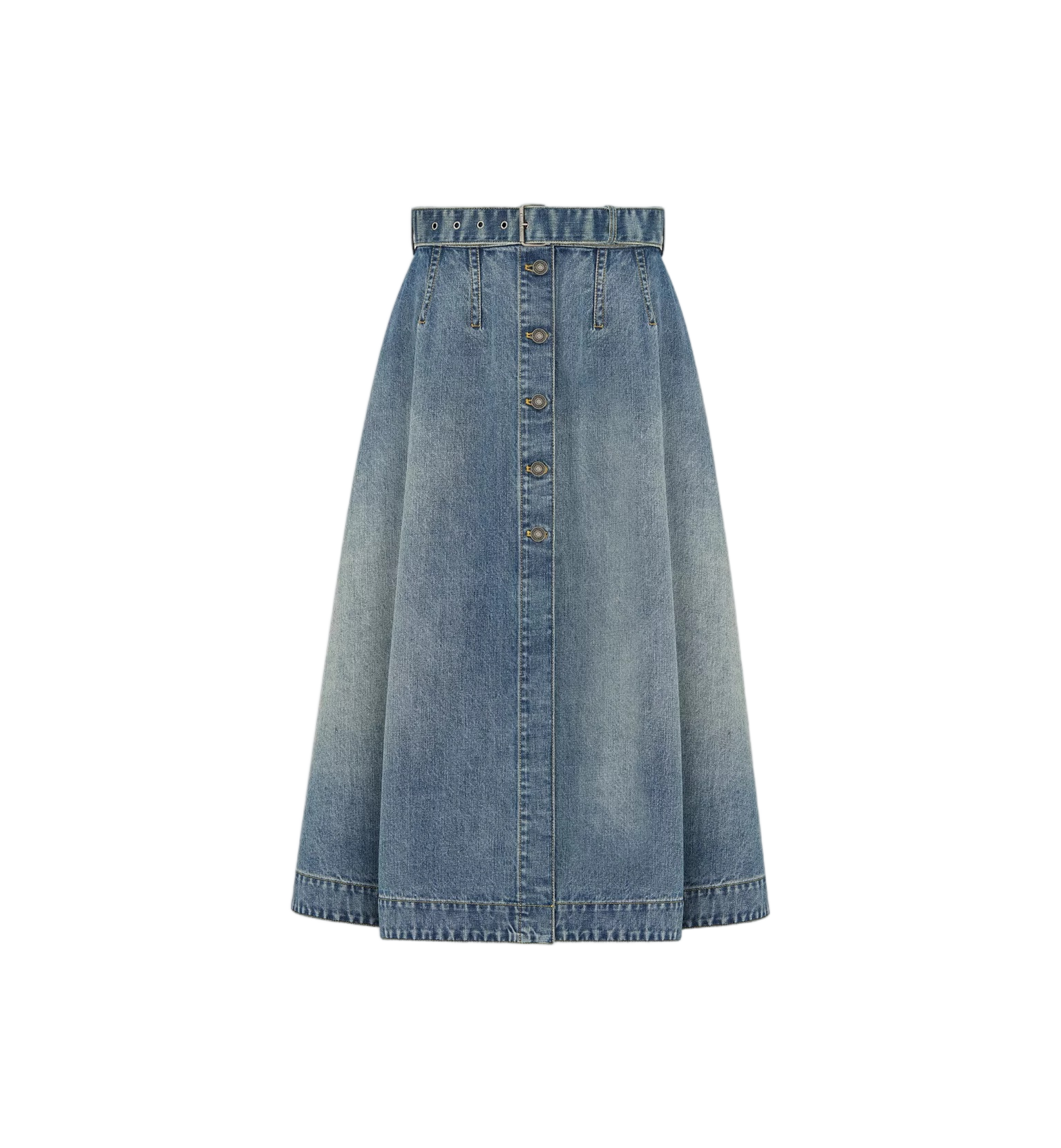 Flared Denim Button-Down Midi Skirt