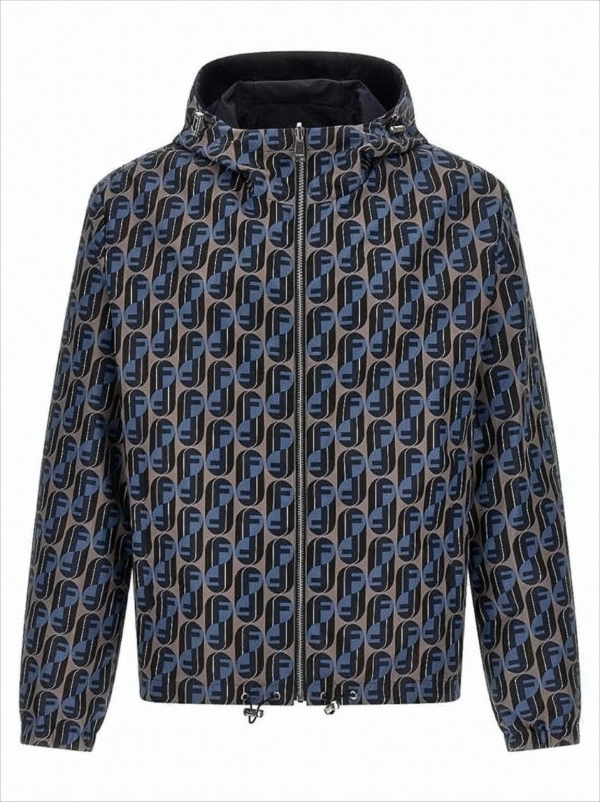 Reversible Hooded Jacket with Geometric Motif
