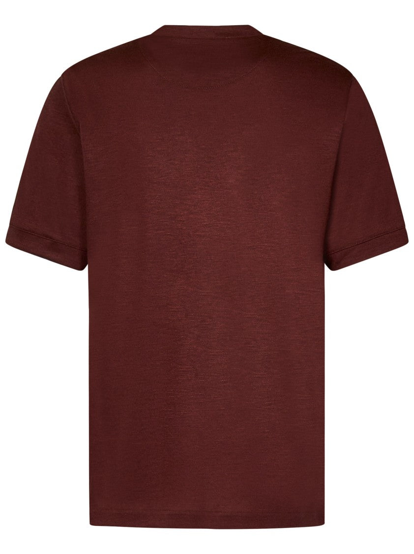 Bordeaux Cashmere T-Shirt With Classic Crew Neckline