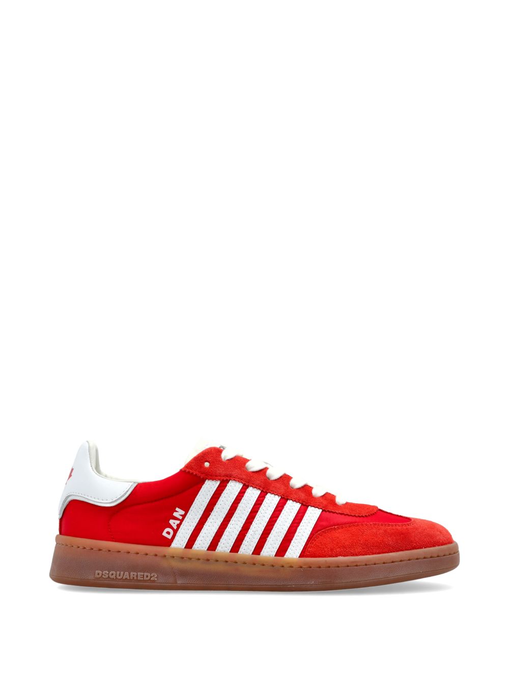 Red Leather Sneakers With Striped Detailing