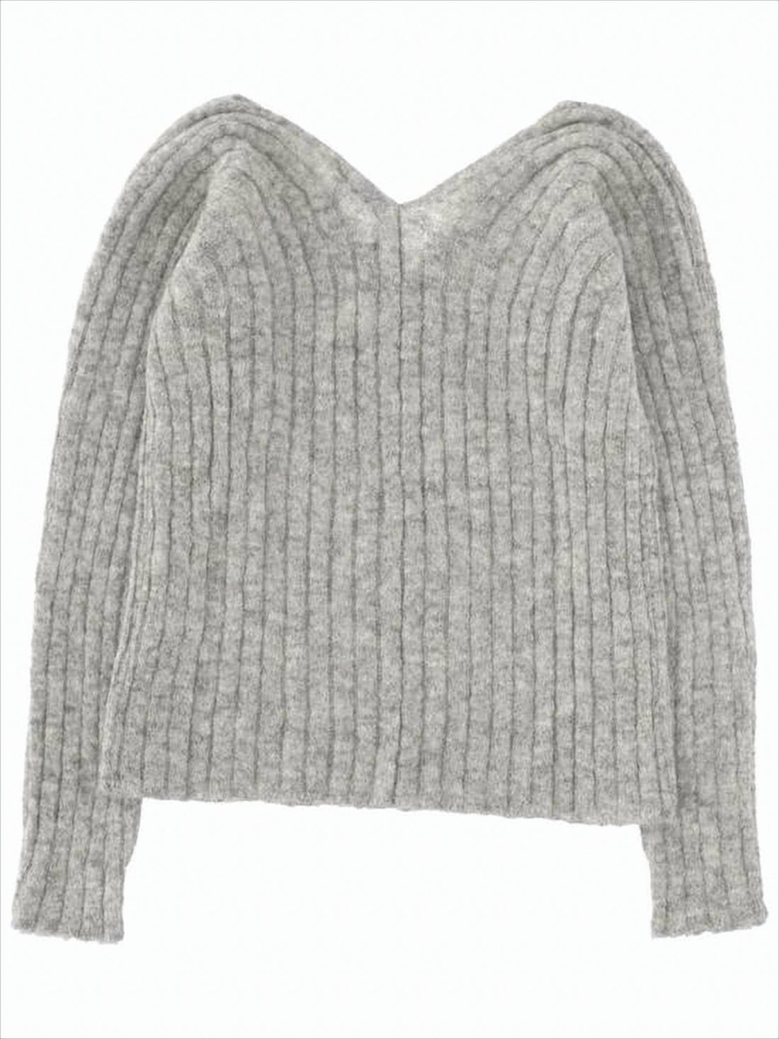 Ribbed Knit Sweater with V-Neckline