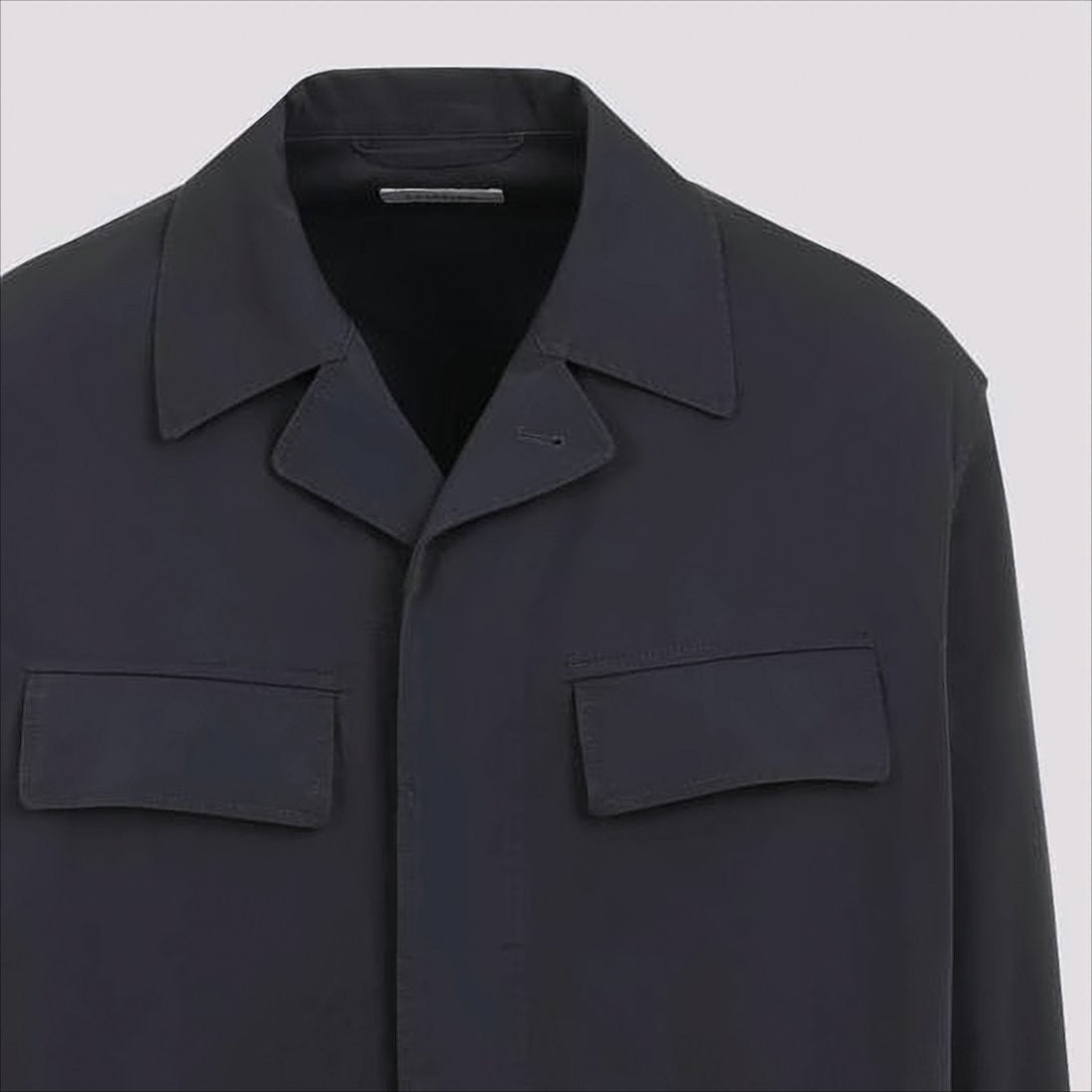 Structured Black Cotton Jacket with Classic Collar