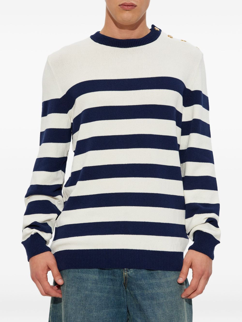 Striped Navy and White Knit Sweatshirt