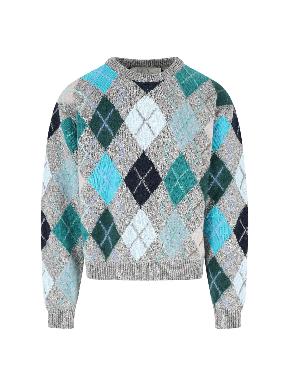 Grey Multicolor Argyle Pattern Knit Sweater