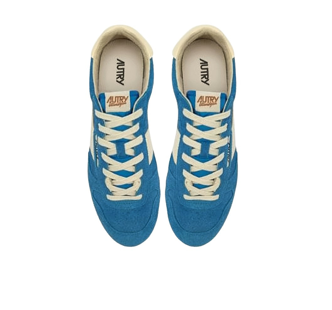 Vibrant Blue Suede Sneakers with Cream Accents
