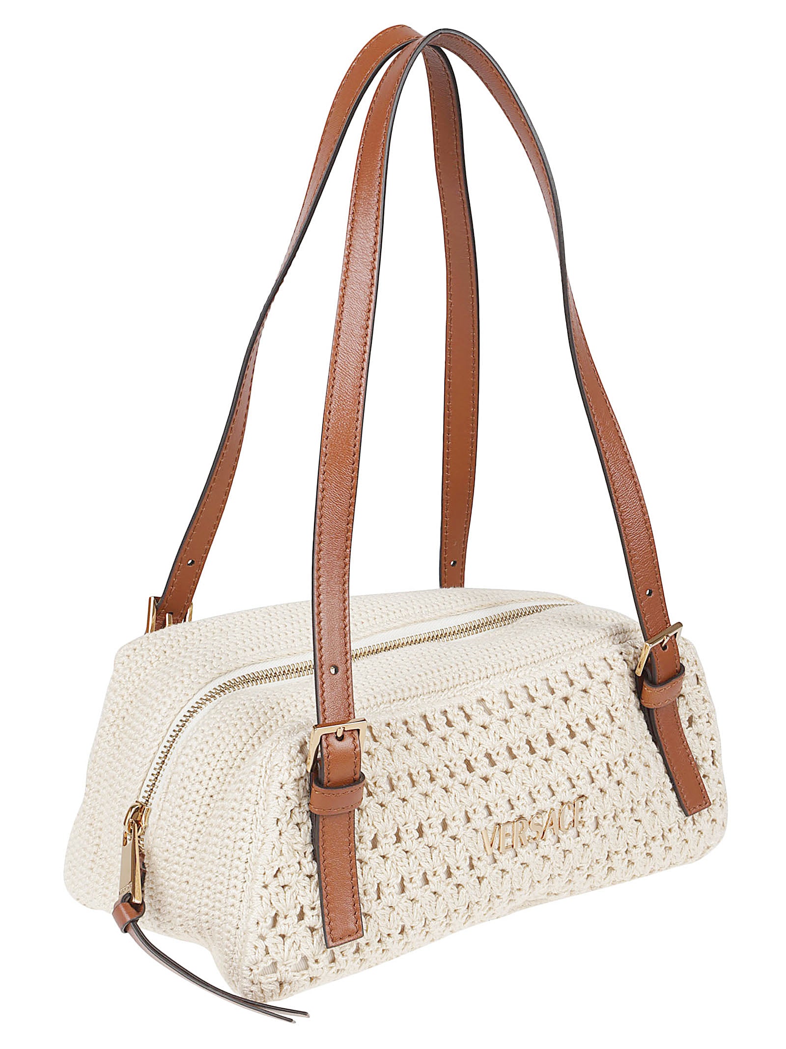 Woven Shoulder Bag With Adjustable Leather Handles