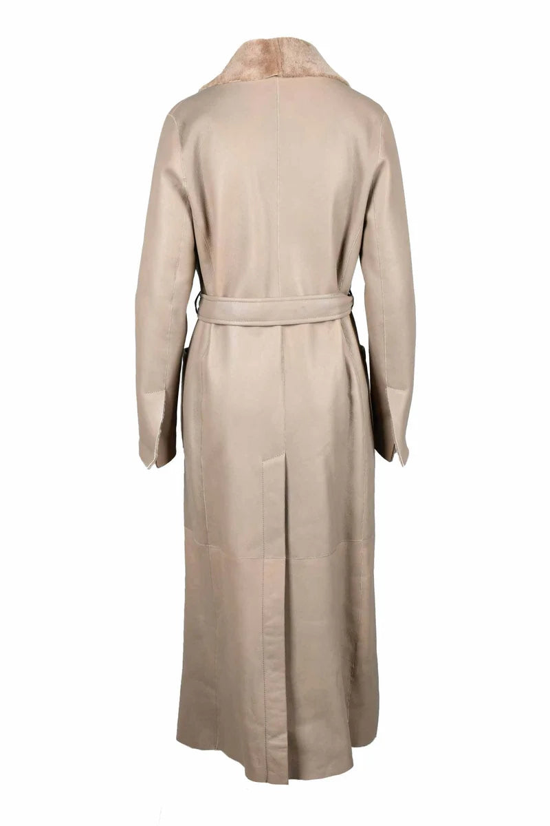 Beige Leather Coat with Tailored Design