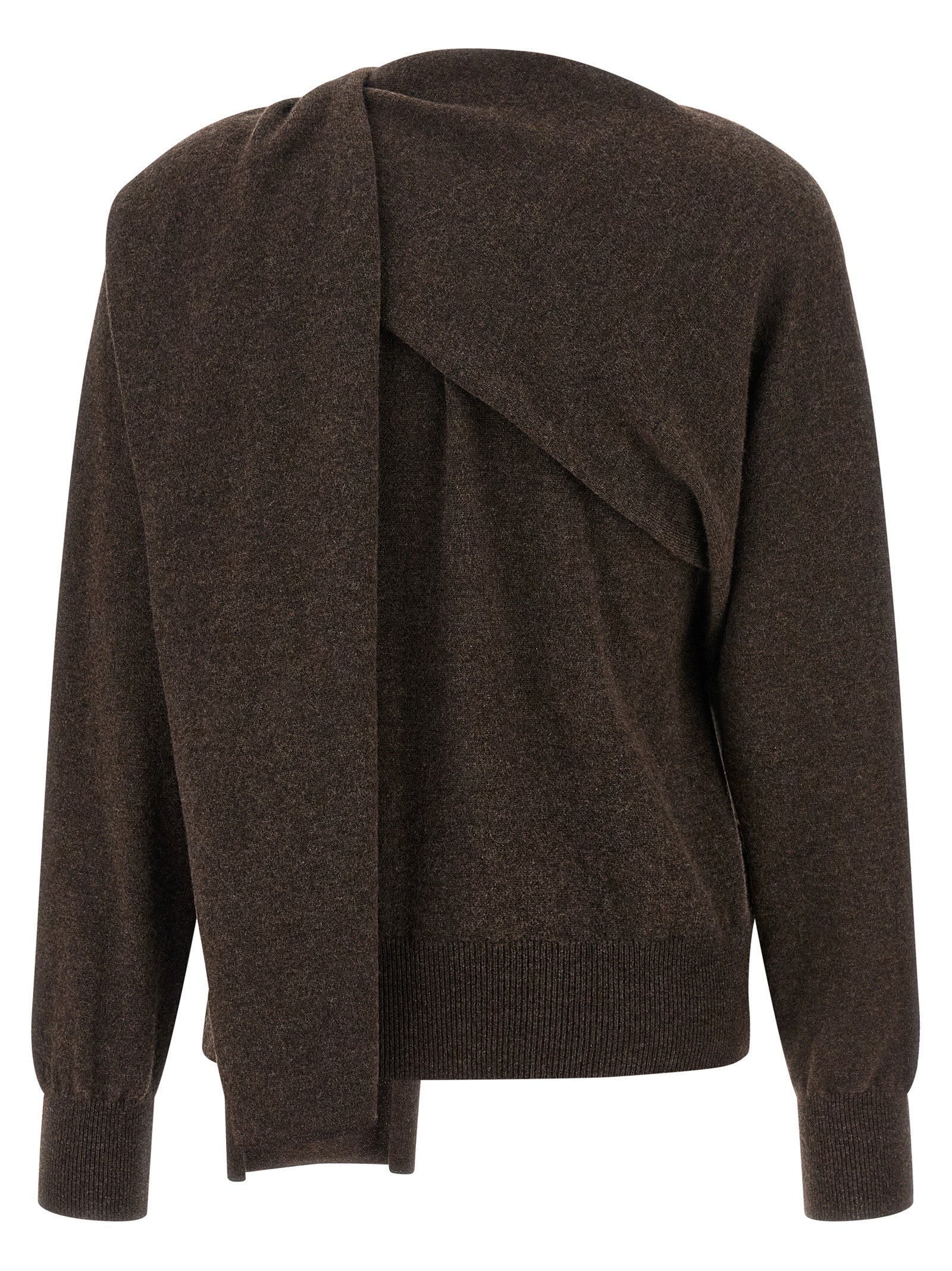 Mélange Cashmere Cardigan with Unique Scarf Insert