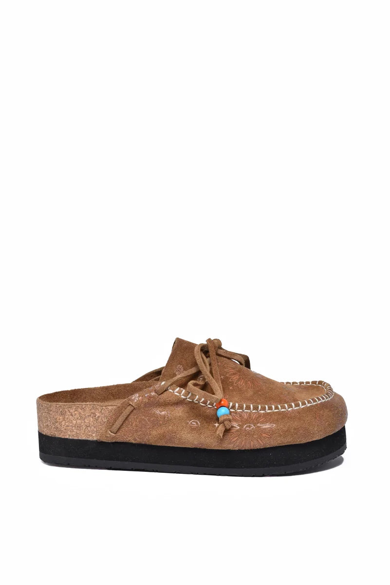 Suede Leather Mules with Decorative Bow