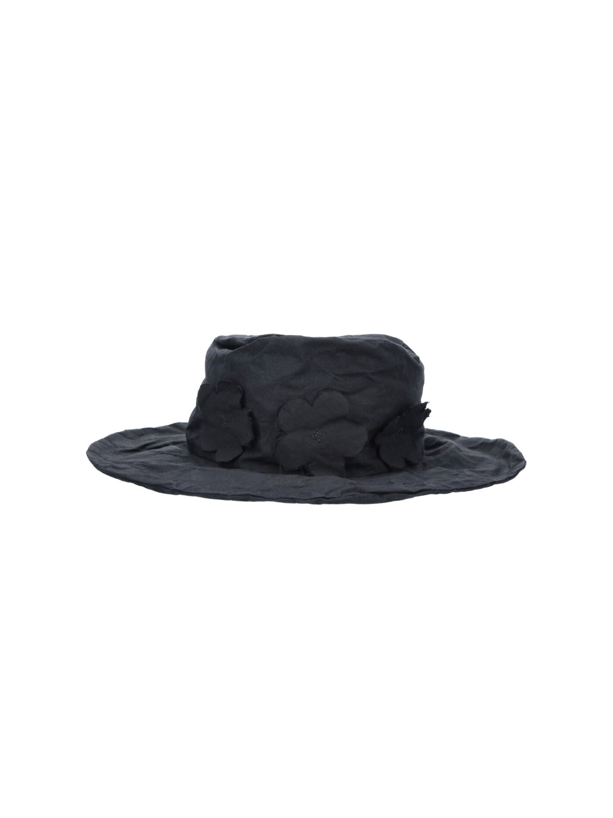 Black Round Crown Floral Embellished Hat