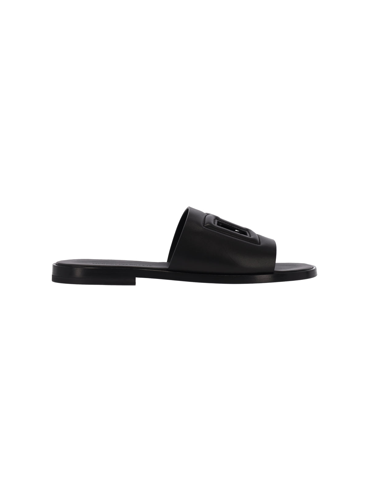 Black Logo-Embossed Leather Slide Sandals