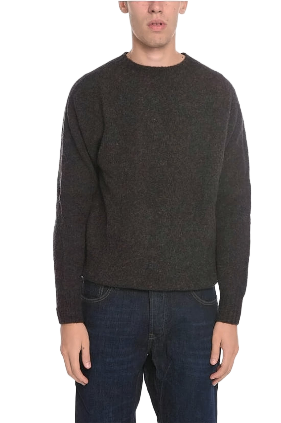 Relaxed Fit Wool Sweater with Crew Neckline
