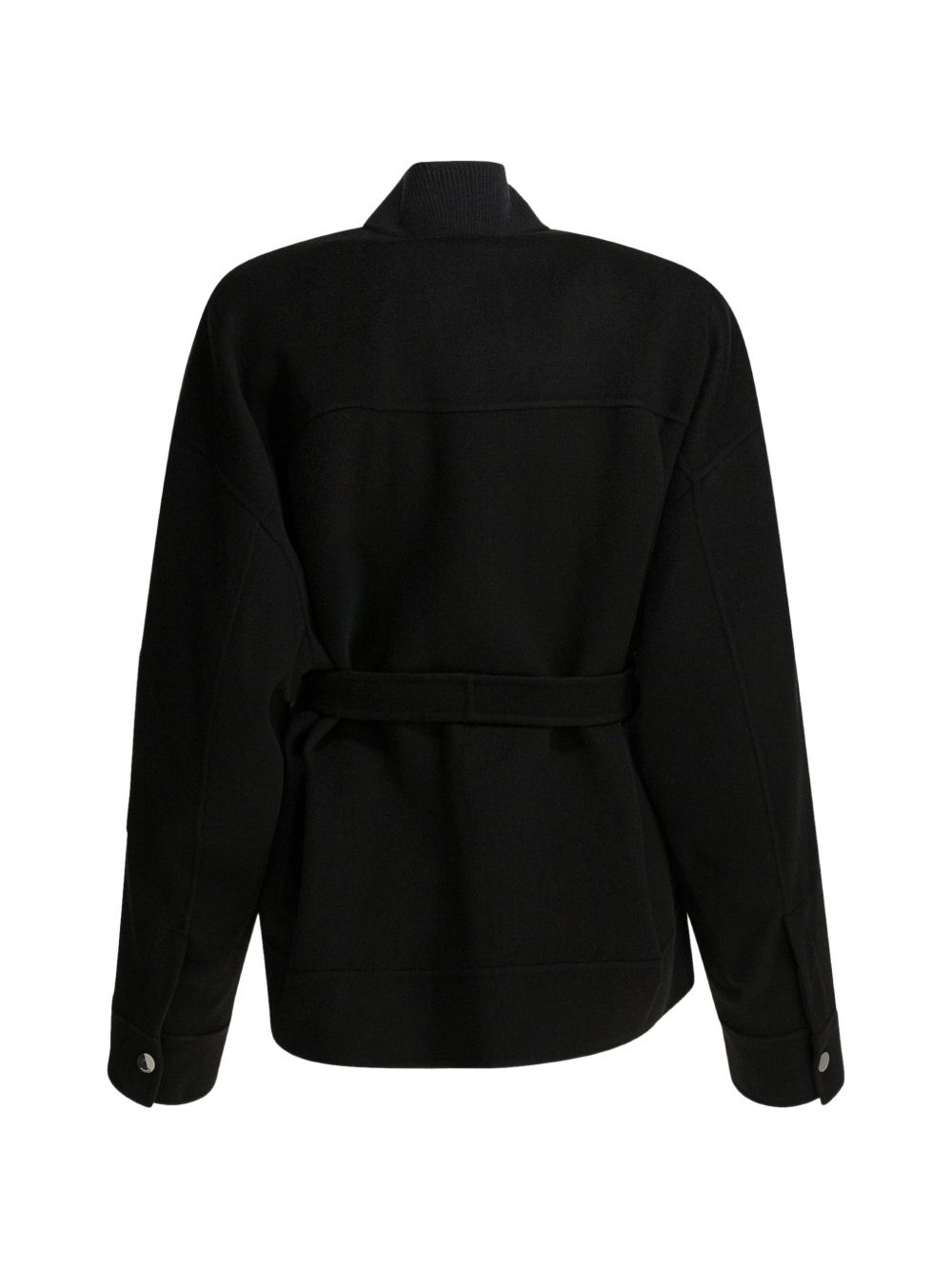 Belted Black Jacket with High Collar