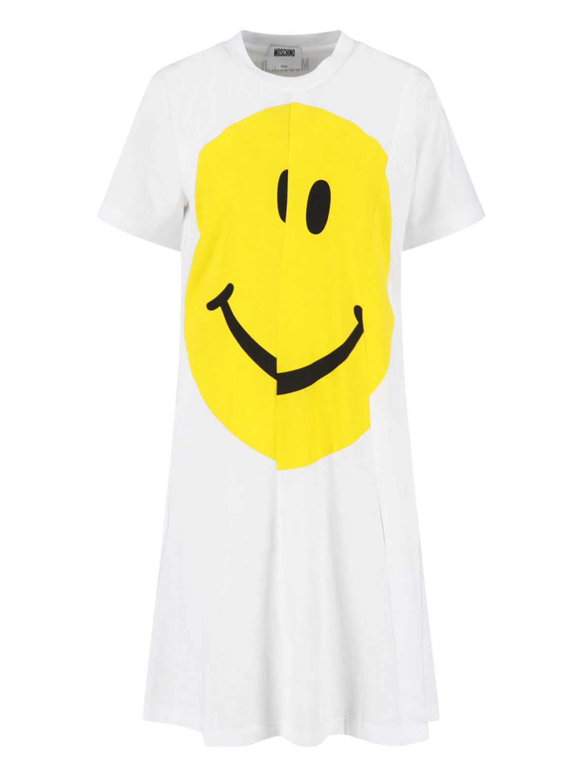 White Smiley Print Cotton Mini Dress