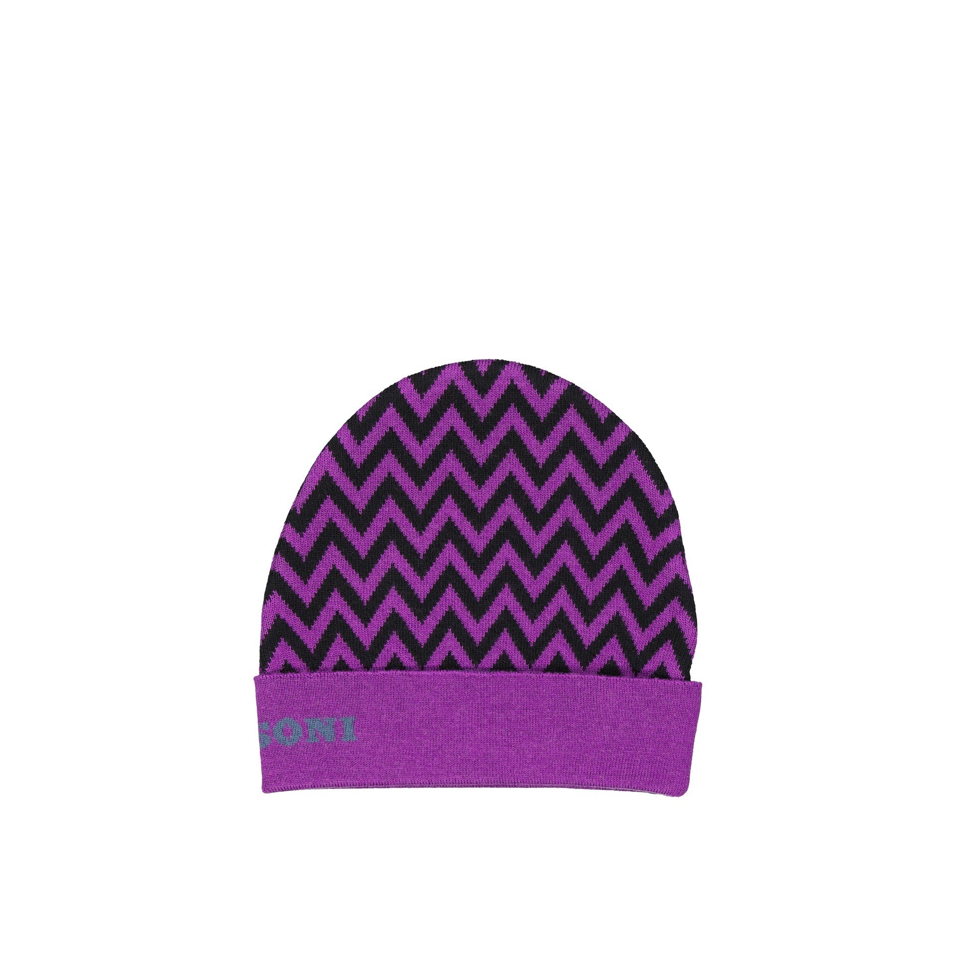 Purple Zigzag Wool Hat With Ribbed Trim