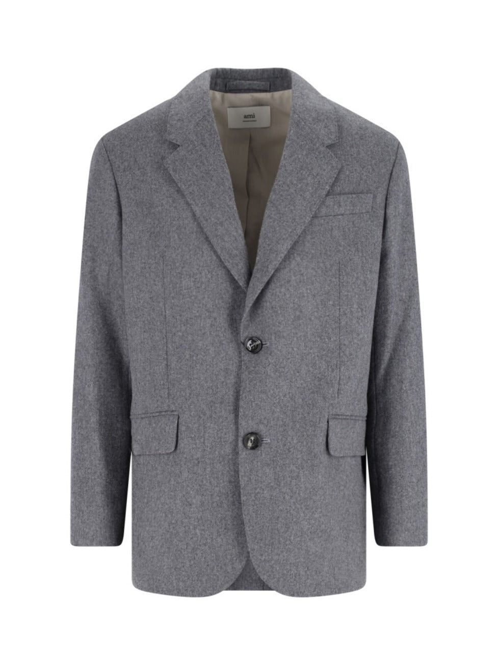 Single-Breasted Grey Virgin Wool Blazer With Classic Lapel
