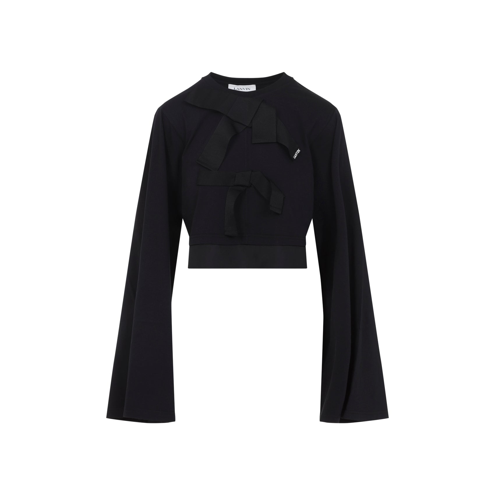 Cropped Black Top With Bow Detail