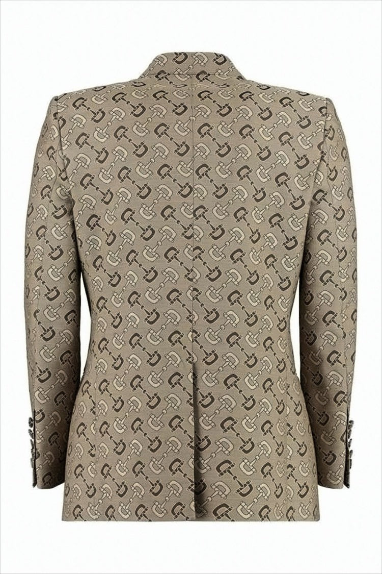 Tailored Double-Breasted Blazer with Geometric Pattern
