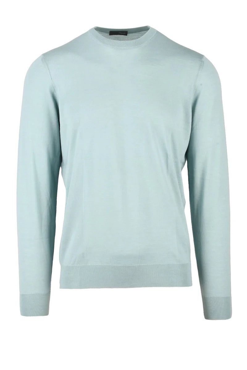 Thin Merino Wool Crew Neck Pullover - Aqua Green