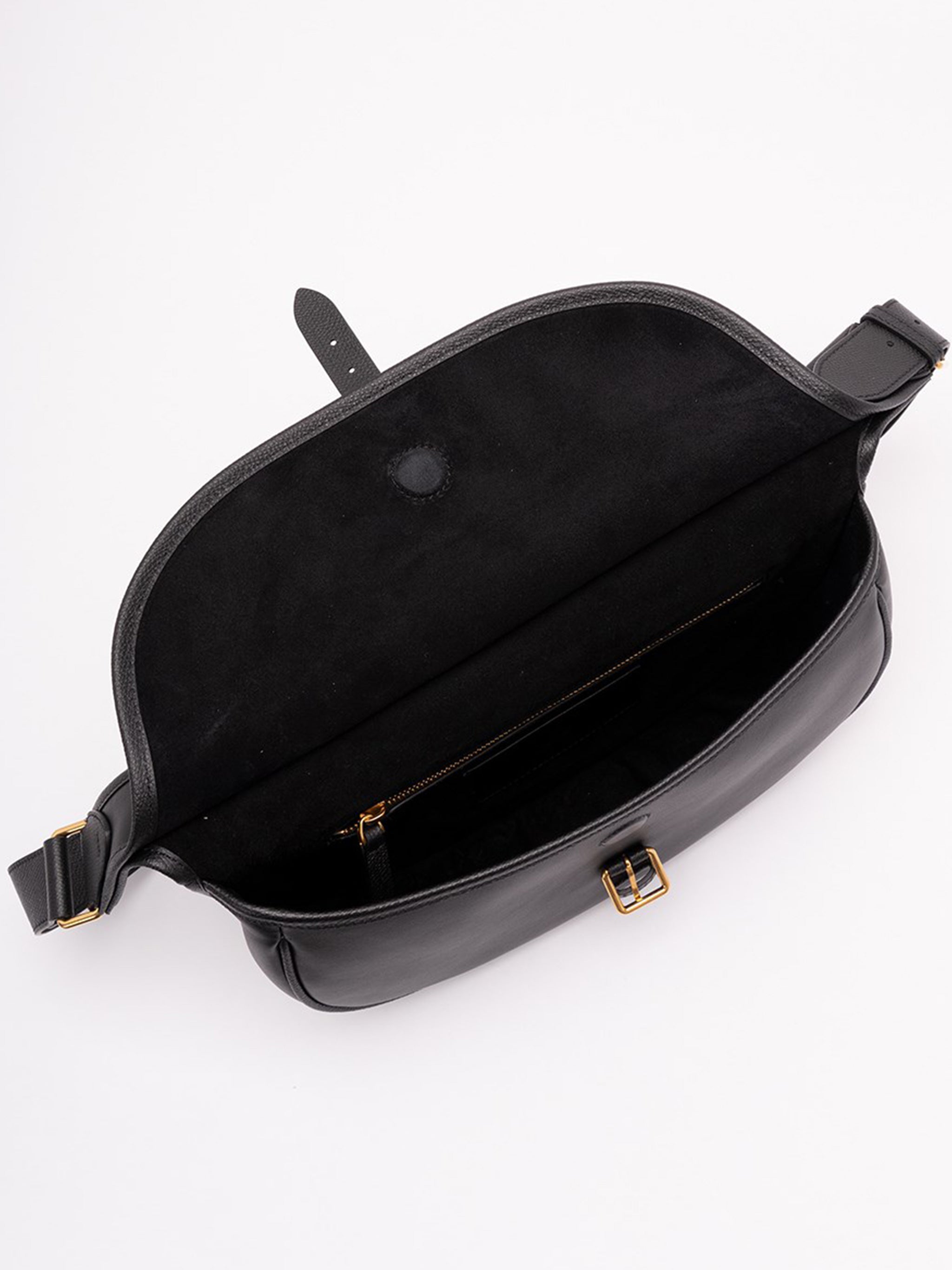 Black Curved Flap Logo Belt Bag